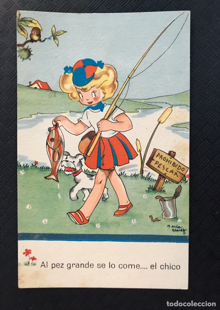 Postales: DIBUJOS Y CARICATURAS. Postal MARI PEPA, Al pez grande..Serie B No.2, Ilustra MAR&Iacute;A CLARET (a.1942)