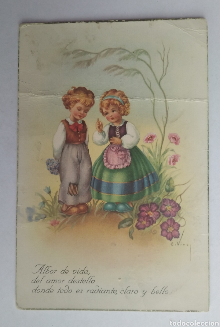 Postais: Postal ni&ntilde;os primavera albor de vida ilustra c vives escrita 1952