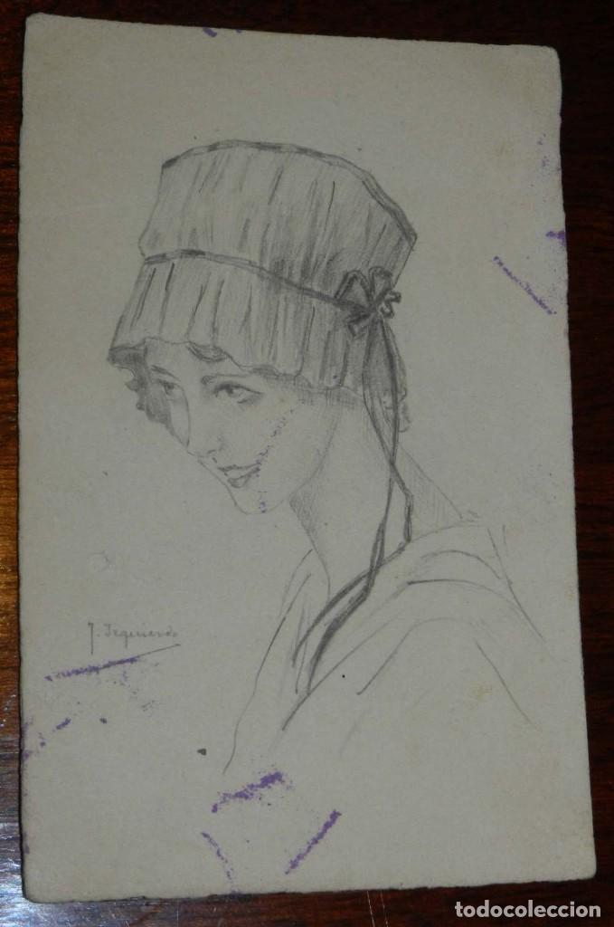 Postales: DIBUJO DE JUAN IZQUIERDO SANTACRUZ DEIDICADO A SU AMIGO JOSE DE ALARCON EN TOLEDO EN 1918, MIDE 14 X