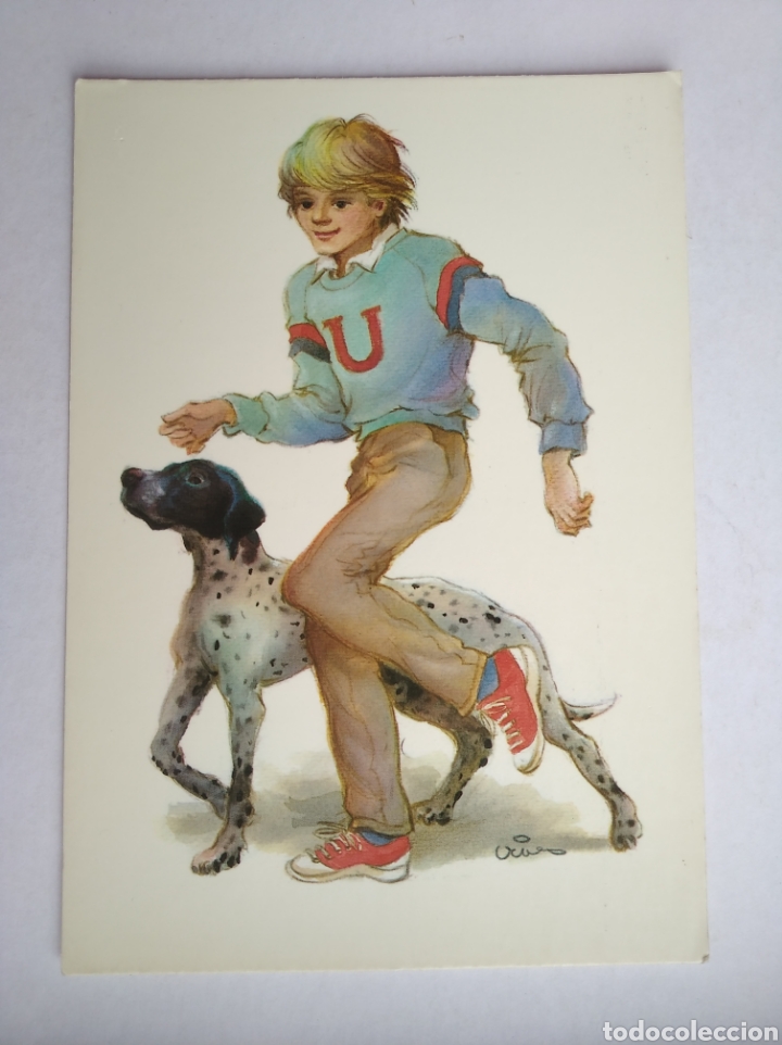 Cartoline: Postal joven con perro vives edicromo serie 1376/2