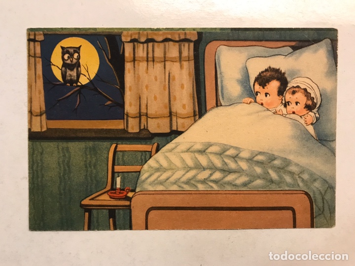 Postcards: DIBUJOS Y CARICATURAS. Postal Infantil.. Asustados por un B&uacute;ho (h.1945?) S/C