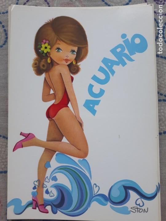 Postkarten: ANTIGUA POSTAL HOR&Oacute;SCOPO ACUARIO ILUSTRADOR STON 7600-C EDITORIAL CYZ A&Ntilde;OS 70 A ESTRENAR*