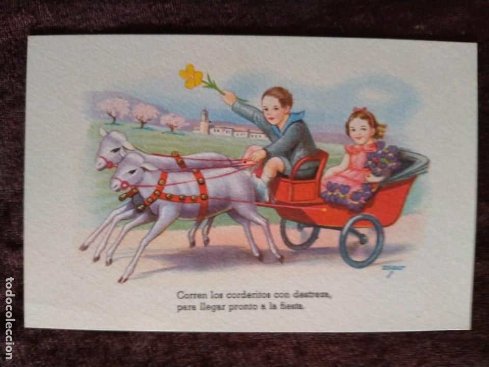 Cartes Postales: TARJETA POSTAL (LITOGRAF&Iacute;A A COLOR). * CORREN LOS CORDERITOS CON DESTREZA, PARA ...*. A&Ntilde;OS 30/40.