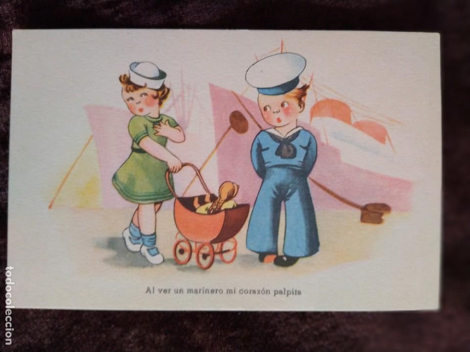 Cartes Postales: TARJETA POSTAL (LITOGRAF&Iacute;A A COLOR). * AL VER UN MARINERO MI CORAZ&Oacute;N PALPITA *. A&Ntilde;OS 30/40 (S. XX).