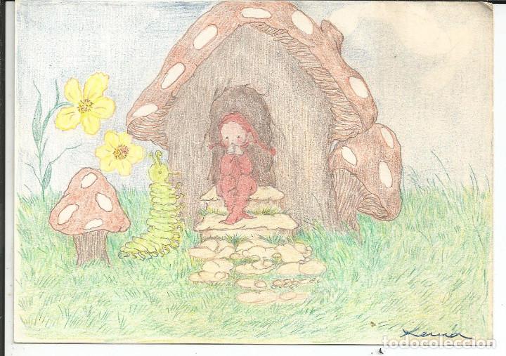Postcards: FELICITACION *EL GNOMO EN SU CASITA* - HECHA A MANO POR XEMA - DIPTICA, 16X11,5 CM
