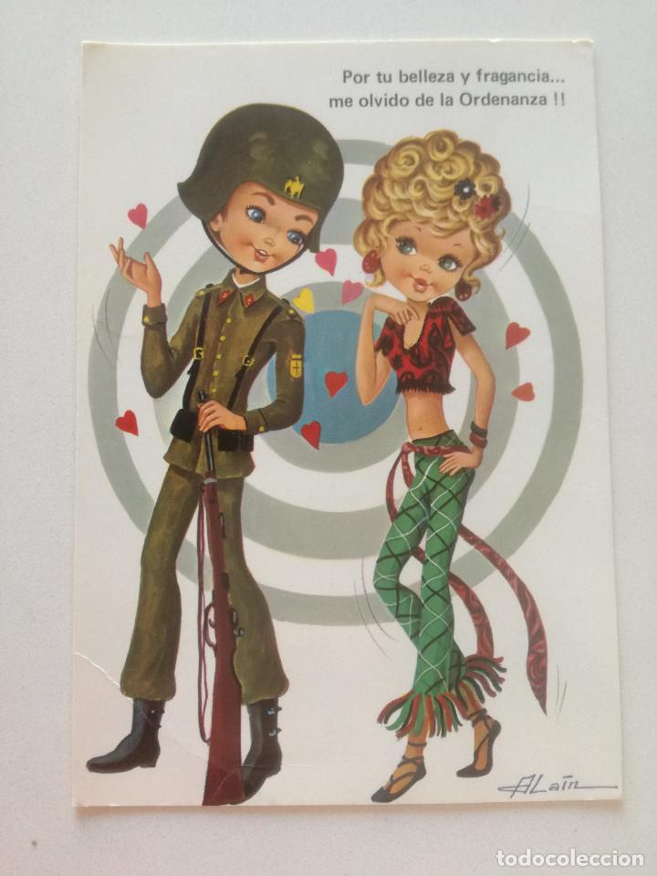 Cartoline: POSTAL HIPPY MILITAR YE-YE POP A&Ntilde;OS 60-70 ILUSTRACION ALAIN // MOD BIG EYES HIPPIE