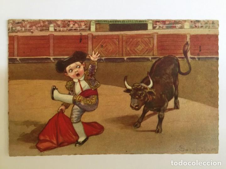 Postais: Antigua postal con dibujo impreso de torero y toro.