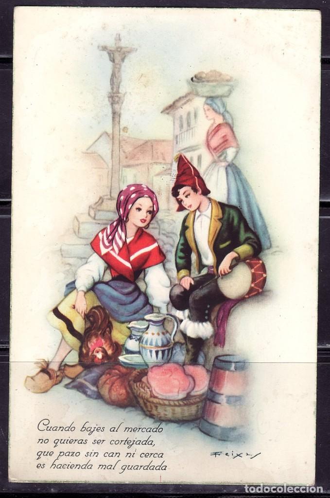 Cartoline: POSTAL ARTE GALICIA. PAREJA DE GALLEGOS 2 CON MENSAJE. FREIXAS. B C Y Z . 828