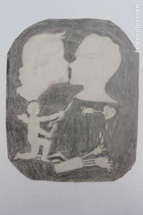 Postcards: ANTIGUO DIBUJO CON PAREJA BESANDOSE Y CUPIDO