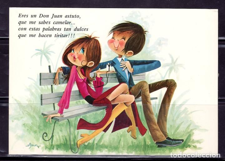 Postcards: POSTAL ILUSTRADA PAREJA ENAMORADOS PARQUE. DIBUJANTE ASUN B .