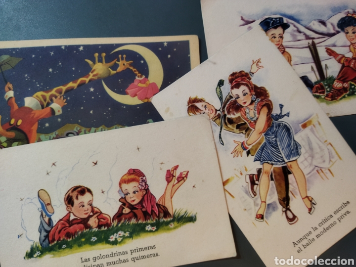 Cartoline: 4 Postales caricaturas a&ntilde;os 40.Editorial Trio