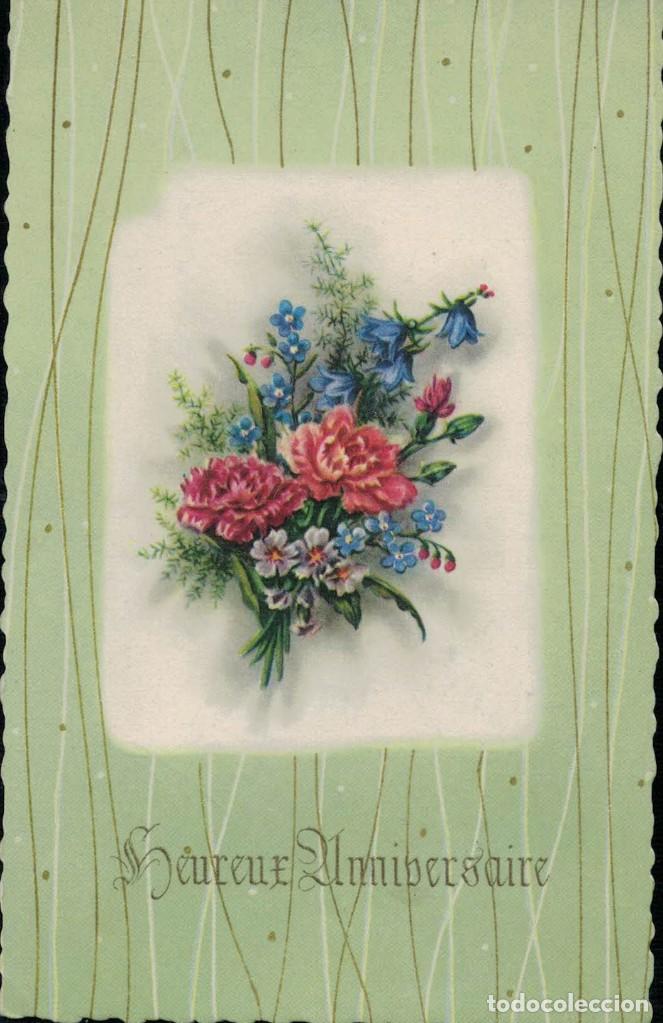 Postcards: Postal antigua circulada. Bonne F&ecirc;te. Heureux Anniversaire. Flores