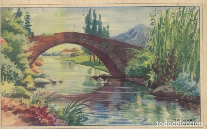 Postcards: Postal antigua sin circular. Pintura Paisaje Schwarz. Puente. R&iacute;o. / Fenix. Serie 3005