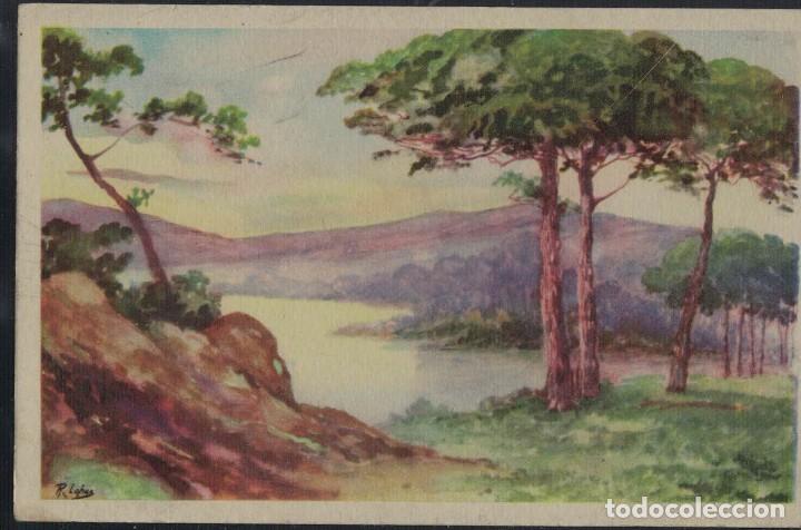 Postkarten: Postal antigua sin circular. Pintura Paisaje Rogelio L&oacute;pez. Lago. Monta&ntilde;a. / C M B. Serie 564