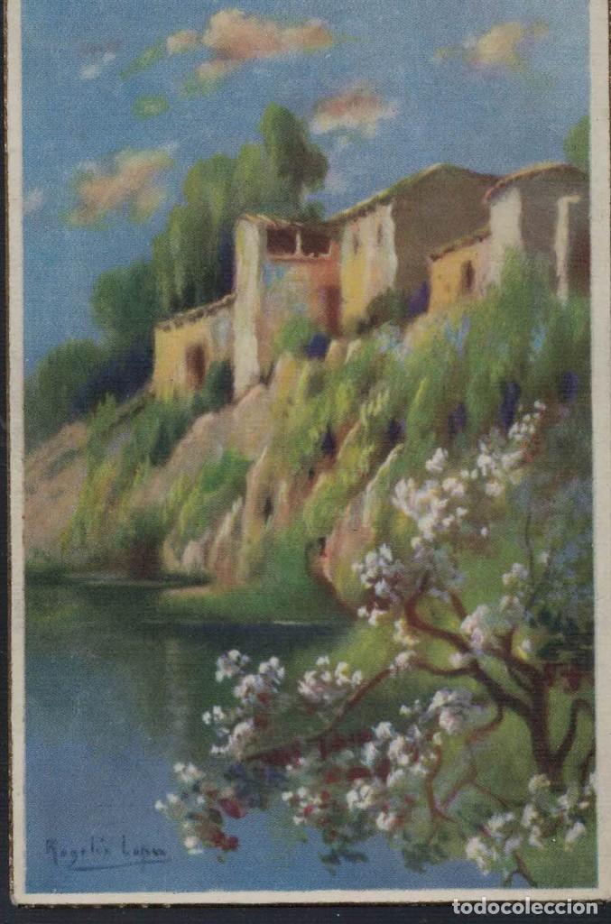 Postkarten: Postal antigua sin circular. Pintura Paisaje Rogelio. Pueblo. R&iacute;o. / Serie Paisajes B
