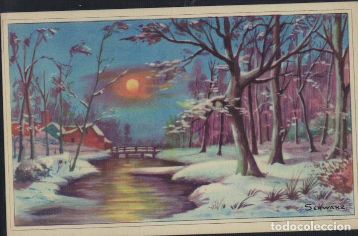 Postkarten: Postal antigua sin circular. Pintura Paisaje Invernal Schwarz. Pueblo. R&iacute;o. / F&eacute;nix. Serie 3005