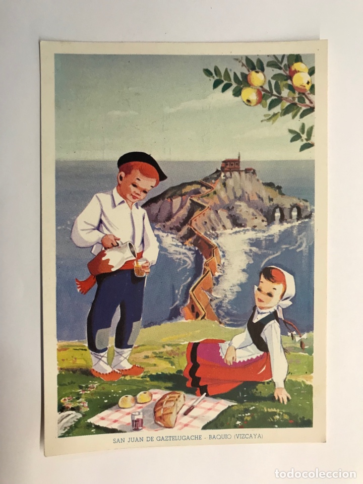Postcards: DIBUJOS Y CARICATURAS. Postal San Juan de Gaztelugache. Baquio Vizcaya (a.1962) dedicada..