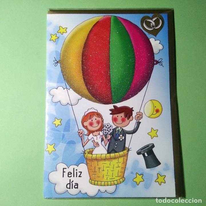 Cartoline: POSTAL FELICITACION BILLETERO + SOBRE . BODAS .CON BRILLOS . DIPTICA. NUEVA A ESTRENAR PRECINTADA