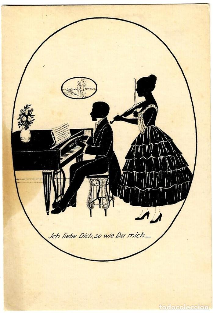 Postkarten: Postal alemana Siluetas - Ich liebe dich, so wie du mich - Te amo como tu me amas a mi - 141x90 mm.