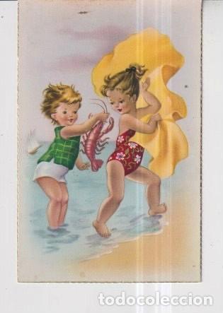 Postales: POSTAL DE PAREJA DIA DE PLAYA DIBUJO NO EDITO VELERO ESCRITA