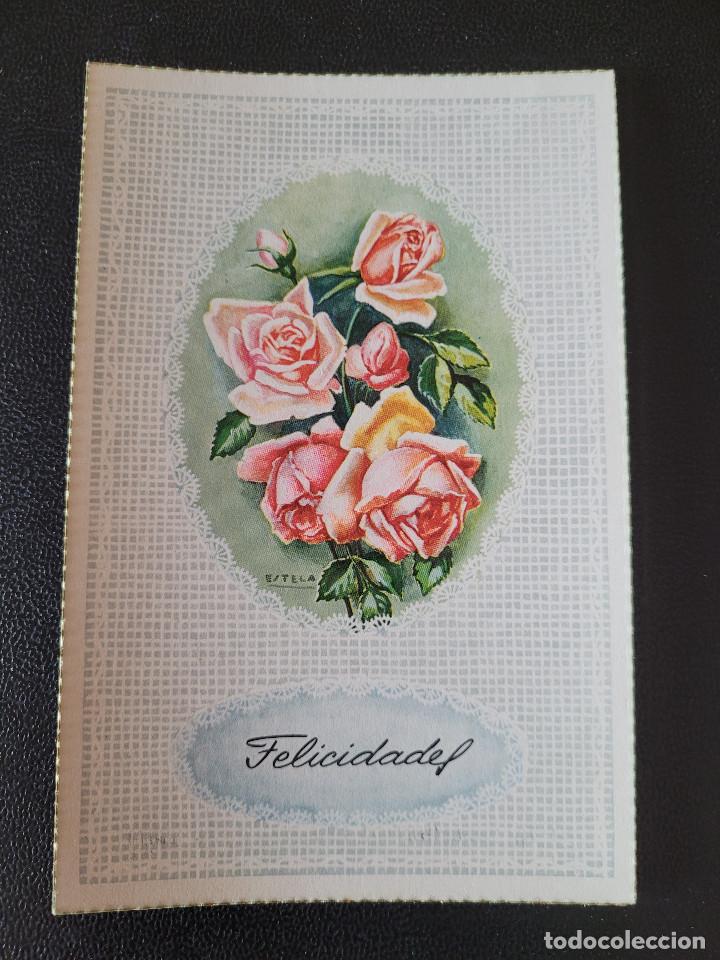 Postales: POSTAL FLORES, FELICITACION - A&Ntilde;OS 60. . PERFECTO ESTADO - 15 X 10