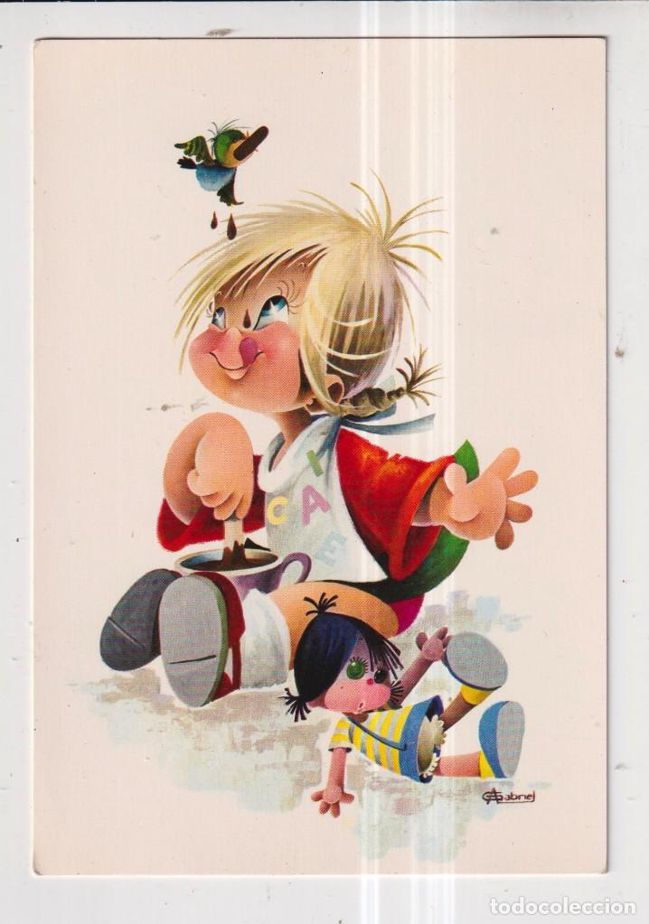 Cartoline: Postal de Dibujos de Gabriel de Ni&ntilde;o Comiendo Chocolate Editada CyZ Sin Circular