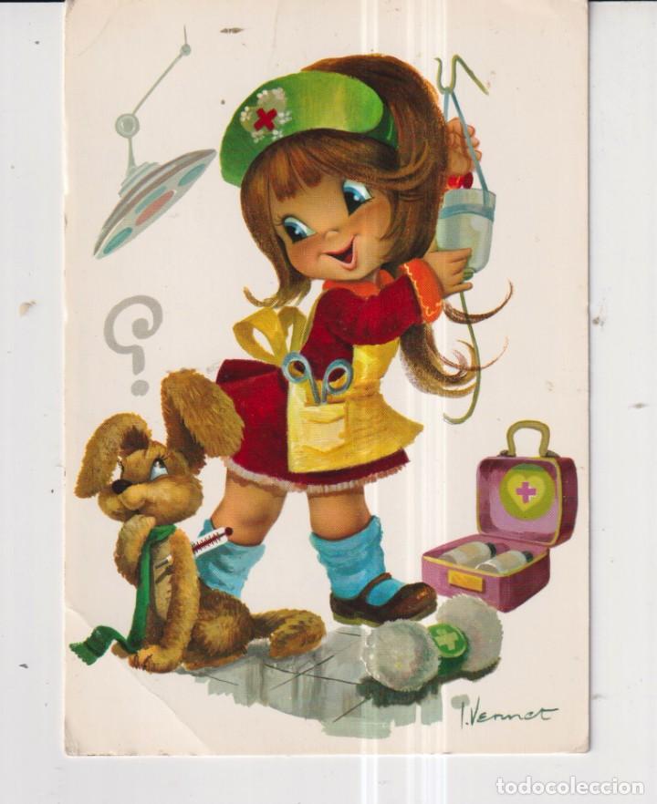 Postais: POSTAL DE DIBUJO DE I VERNET EDITOR CyZ NI&Ntilde;A INFERMERA ESCRITA EL A&Ntilde;O 1973