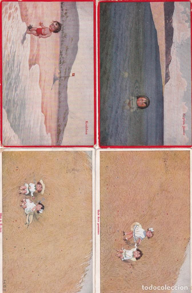 Postcards: Lote de 4 postales tem&aacute;tica infantil. Ilustrador HSB Suiza Franqueo curioso.