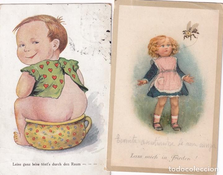 Postais: Lote de 2 postales ilustradas, tem&aacute;tica infantil ilustrador alem&aacute;n. Circuladas.