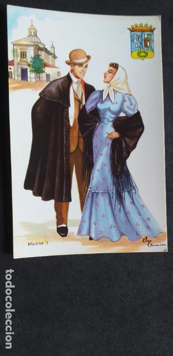Cartoline: DIBUJOS Y CARICATURAS-V12B-II-SXX-14X9CM-TRAJES TIPICOS-MADRID