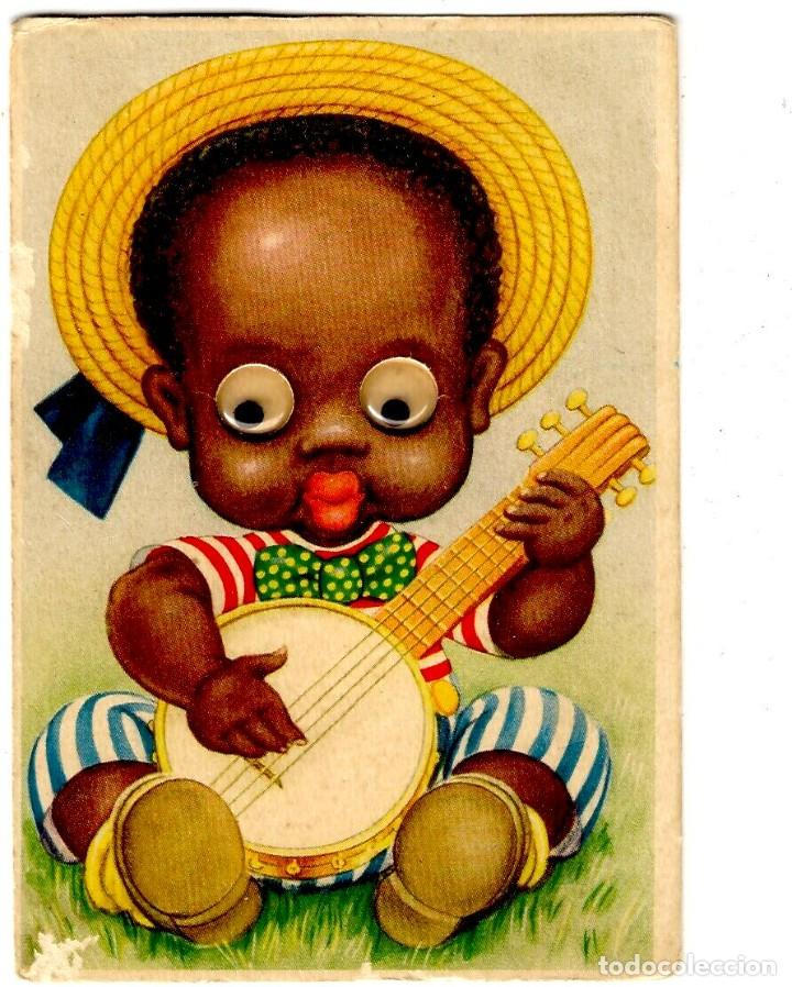 Postais: Postal Danesa - Aprendiz de m&uacute;sico de New Orlens? - Con Ojos M&oacute;viles - 138x90 mm.