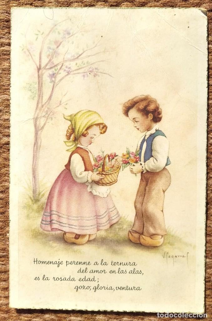 Postcards: ni&ntilde;os con flores - ilustracion v. segarra - ed.: c y z