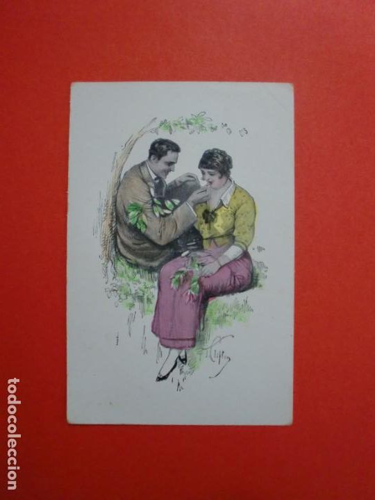 Postkarten: POSTAL COLOREADA A MANO ENAMORADOS FIRMA CLIFTON A&Ntilde;OS 20