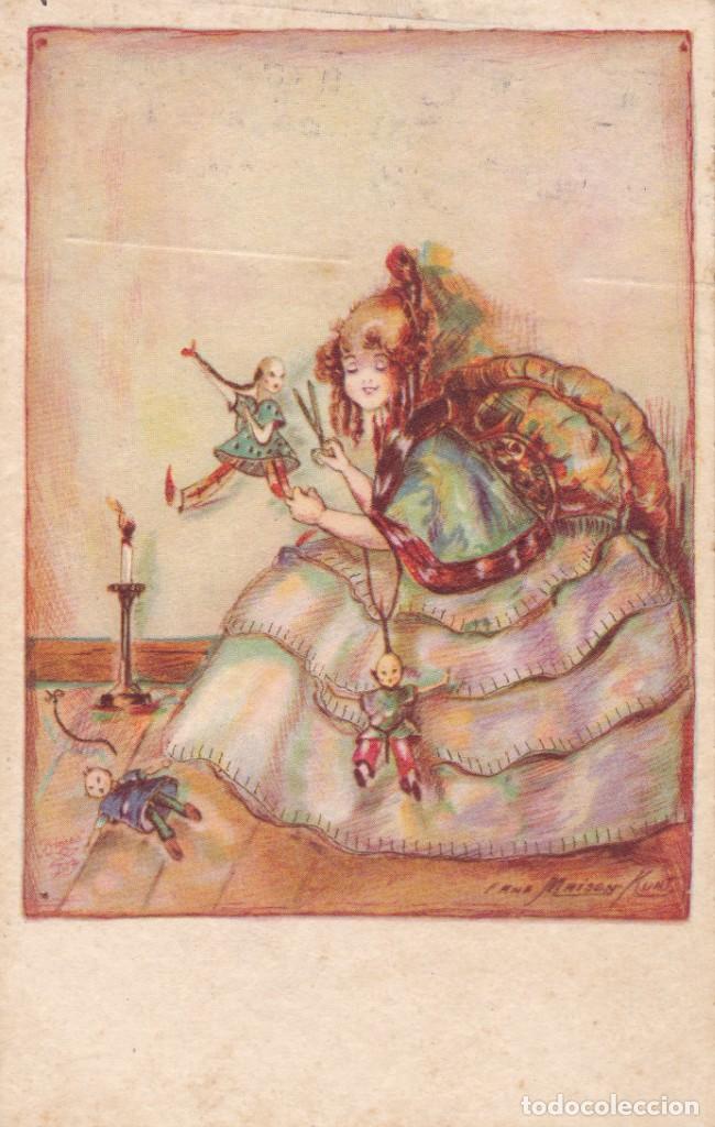 Postkarten: postal ilustrada por Primus ni&ntilde;a jugando con mu&ntilde;ecas a&ntilde;os 30