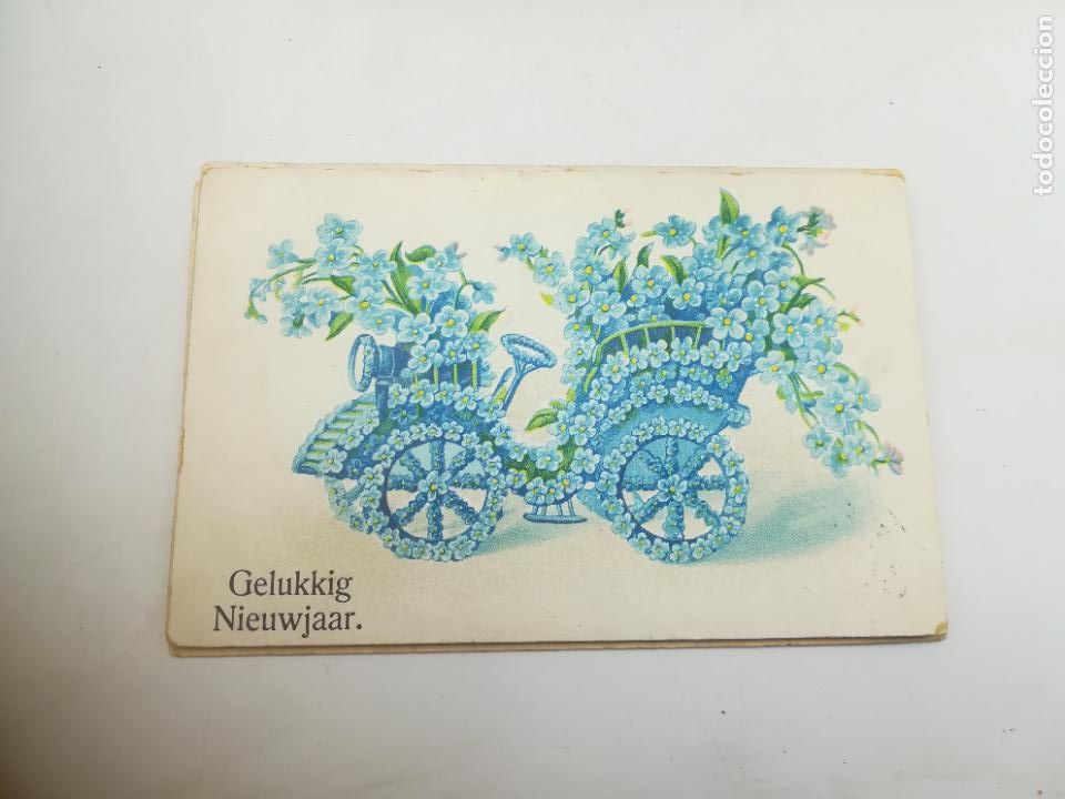 Postais: TARJETA POSTAL. FLORES. FELICITACI&Oacute;N. CARRUAJE DESCAPOTABLE DE FLORES CELESTES.