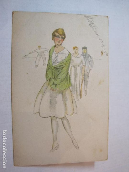 Cartoline: MUJER DURANTE UN PARTIDO-POSTAL ANTIGUA-(87.486)