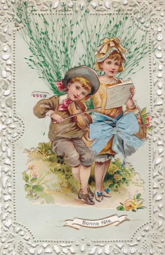 Postcards: postal montaje con cromos finales siglo XIX Francia