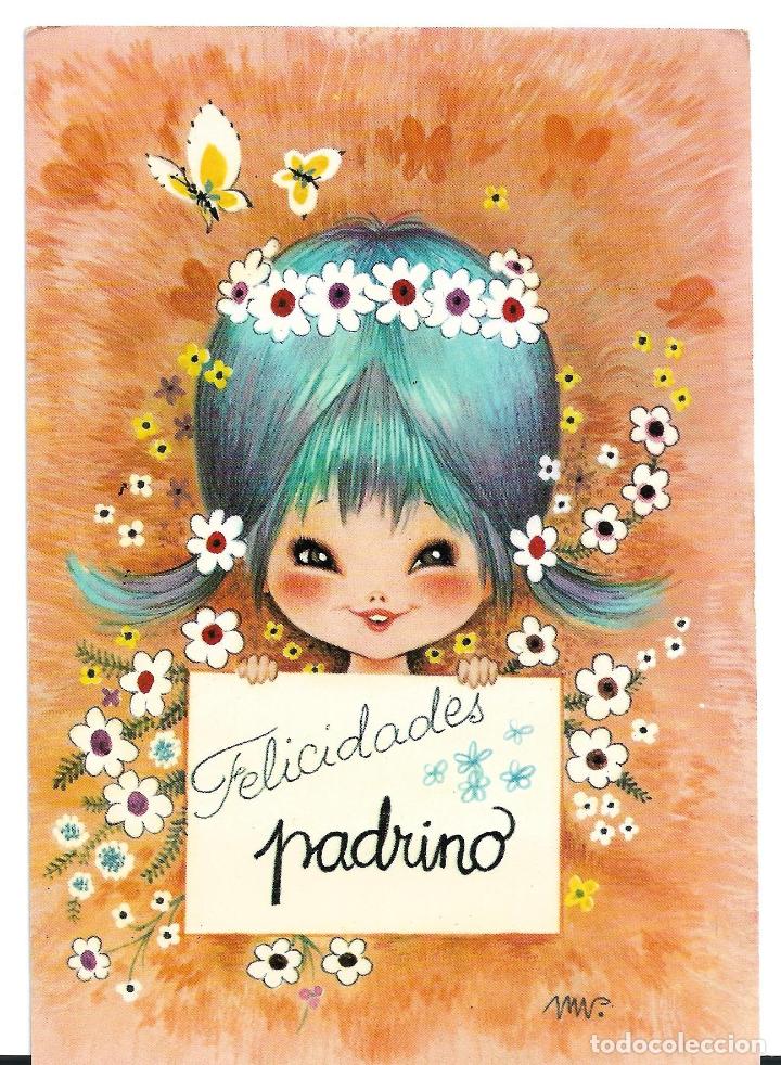Postales: MW, FELICIDADES PADRINO. POSTAL ESCRITA EN 1969. BERGAS N&Uacute;M. 10 FELICIDADES.