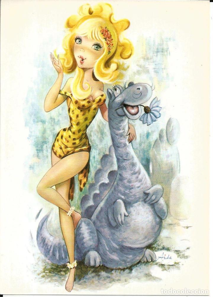 Postales: POSTAL *AIDA* - CHICA CON DINOSAURIO ENAMORADO - PAGSA 103/2 - A&Ntilde;O 1973