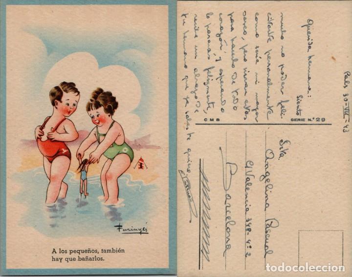 Postcards: Ilustraci&oacute;n Farinyes - Ed. CMB Serie n&ordm; 29 - A los peque&ntilde;os, tambi&eacute;n hay que ba&ntilde;arlos.