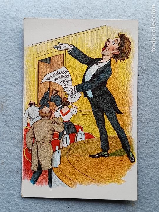 Postcards: Postal antigua Caricatura Cantante. Escrita en 1913.