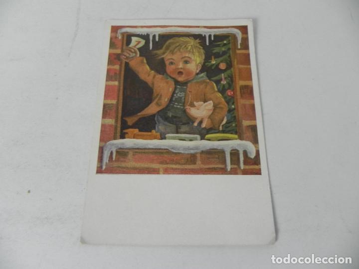 Cartes Postales: POSTAL DIPTICO (FELIZ A&Ntilde;O NUEVO) N&ordm; 130 ORIGINAL PINTADO CON LA BOCA - EDIT. ARTIS-MUTI,1959