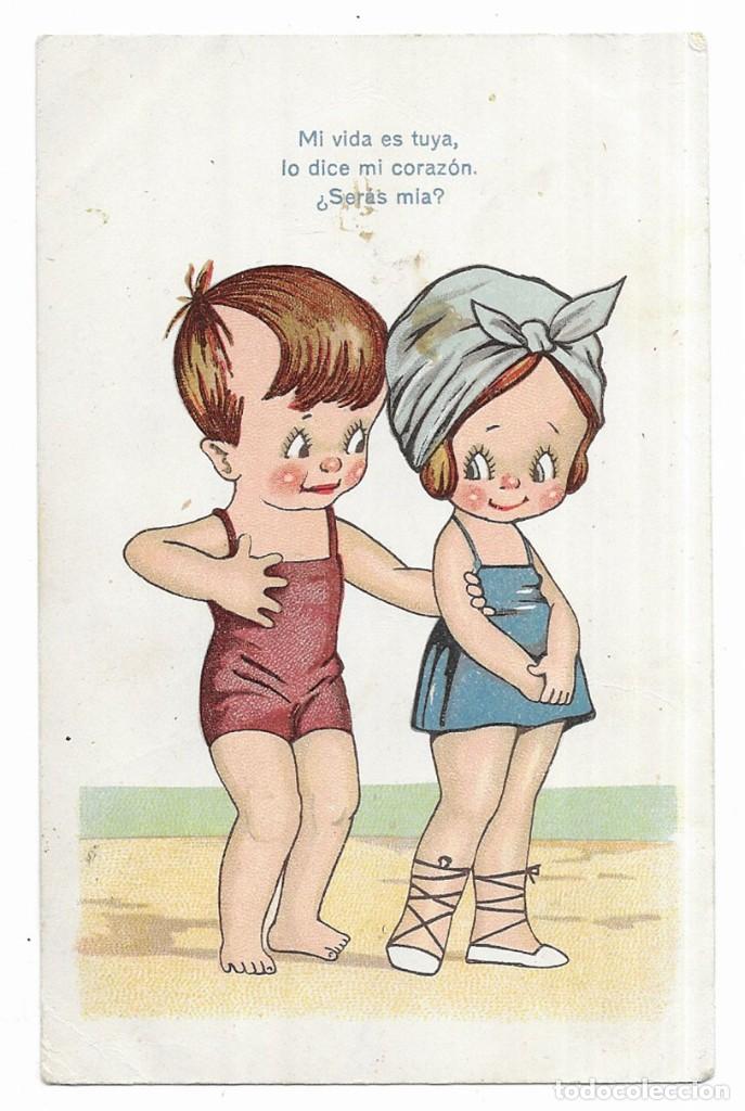 Postais: Postal ilustrada.Dibujos y Caricaturas. Mi vida es tuya, lo dice mi coraz&oacute;n. &iquest;Ser&aacute;s mia ?