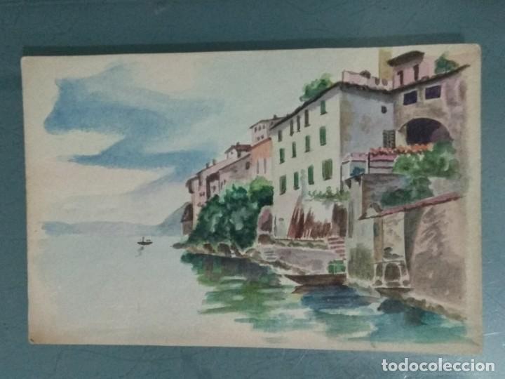 Postales: POSTAL ANTIGUA PINTADA A MANO. COSTA CON EDIFICIOS. - Foto 1