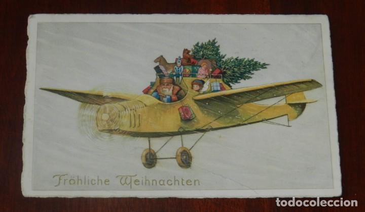 Postcards: POSTAL DE FELICITACION DE LA NAVIDAD, SANTA CLAUS EN AVION, NO CIRCULADA. ESCRITA.