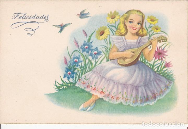 Postais: postal felicidades ni&ntilde;a tocando la guitarra a&ntilde;os 50