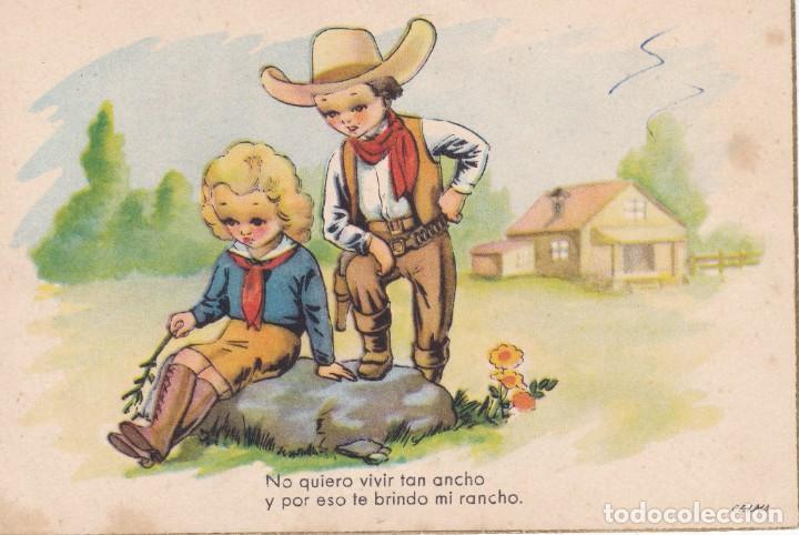 Postkarten: ni&ntilde;os en rancho vestidos de americanos a&ntilde;os 50
