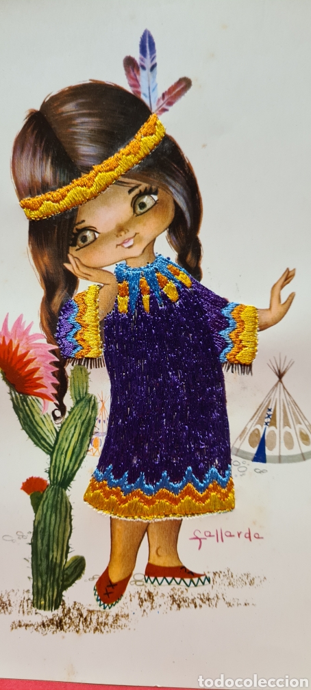 Postkarten: Preciosa postal o l&aacute;mina bordada. Gallarda. Tama&ntilde;o grande