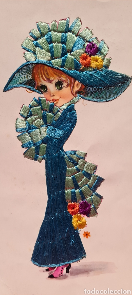 Cartoline: Preciosa postal o l&aacute;mina bordada. Maria Gloria. Tama&ntilde;o grande