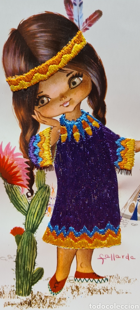 Postkarten: Preciosa postal o l&aacute;mina bordada. Gallarda. Tama&ntilde;o grande